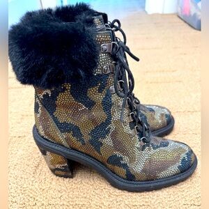 Stylish Camouflage Crystal encrusted Fur-Trimmed Women's Boots